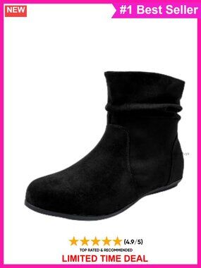 Wide Width Ankle Boots Low Heel Side Zipper Memory Foam Insole